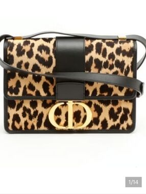 Christian Dior 30 Montaigne Vintage Leather Bag Pony Hair Leopard Print